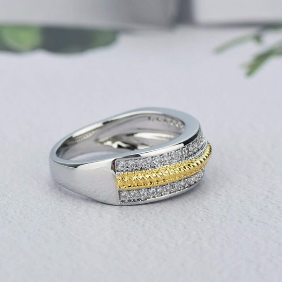 Elegant Two Tone 925 Silver Wedding Sapphire  Ring - Picture 4 of 4